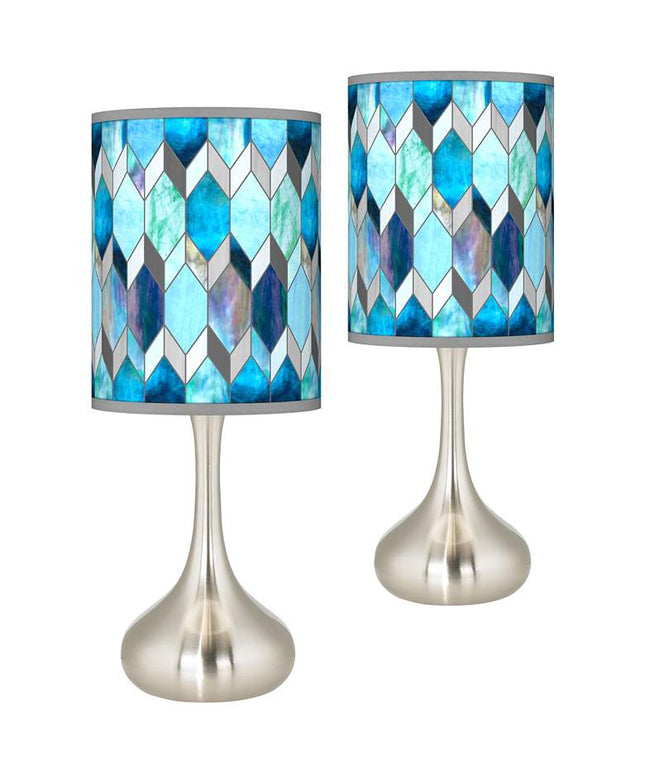 Giclee Glow Droplet 23 1/2" Blue Mosaic Shade Modern Lamps Set of 2