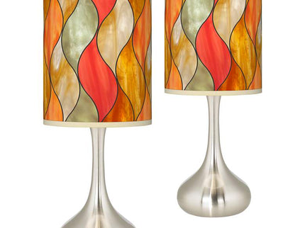 Giclee Glow Droplet 23 1/2" Flame Mosaic Shade Modern Lamps Set of 2