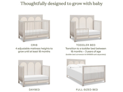 M24801WDFPEW,Namesake,Eloise 4-in-1 Convertible Crib in White Driftwood and Performance Pearl Eco-Weave