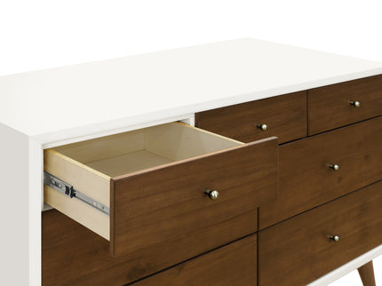M15916RWNL,Palma 7-Drawer Double Dresser  Assembled in Warm White w/Natural Walnut