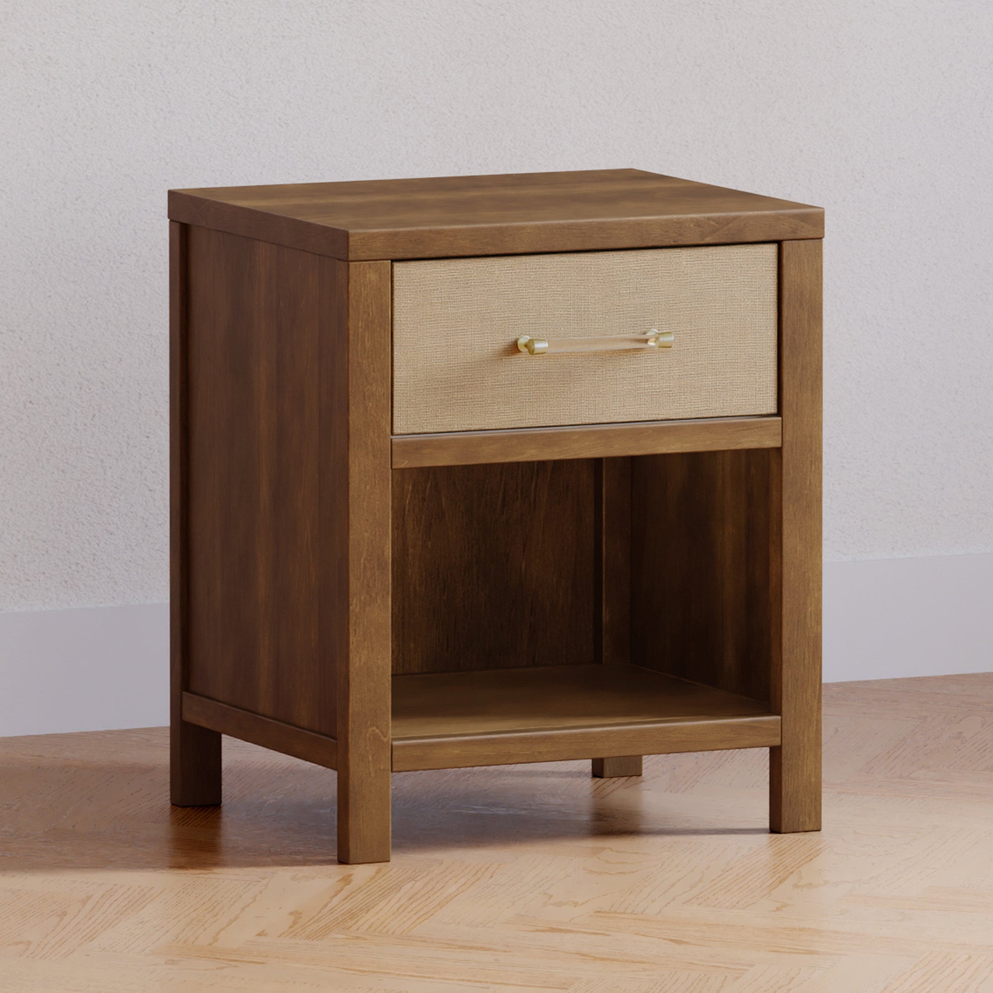 M24860NLPSEW,Namesake,Eloise Nightstand Assembled in Natural Walnut & Performance Sand Eco-Weave