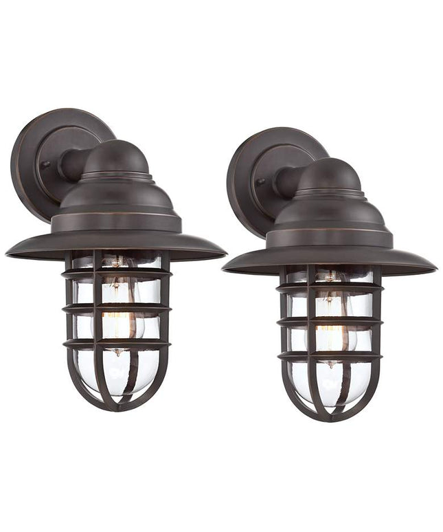 John Timberland Marlowe 13 1/4" High Bronze Cage Wall Sconces Set of 2
