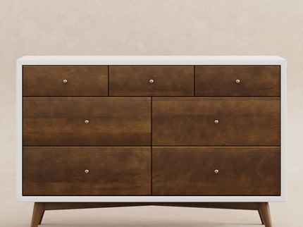 M15916RWNL,Palma 7-Drawer Double Dresser  Assembled in Warm White w/Natural Walnut