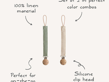 LPC-101, Linen Pacifier Clip 2-Pack | LPC-102, Linen Pacifier Clip 2-Pack | LPC-103, Linen Pacifier Clip 2-Pack | LPC-104, Linen Pacifier Clip 2-Pack