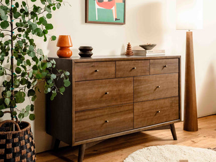 M15916NL,Palma 7-Drawer Double Dresser  Assembled in Natural Walnut