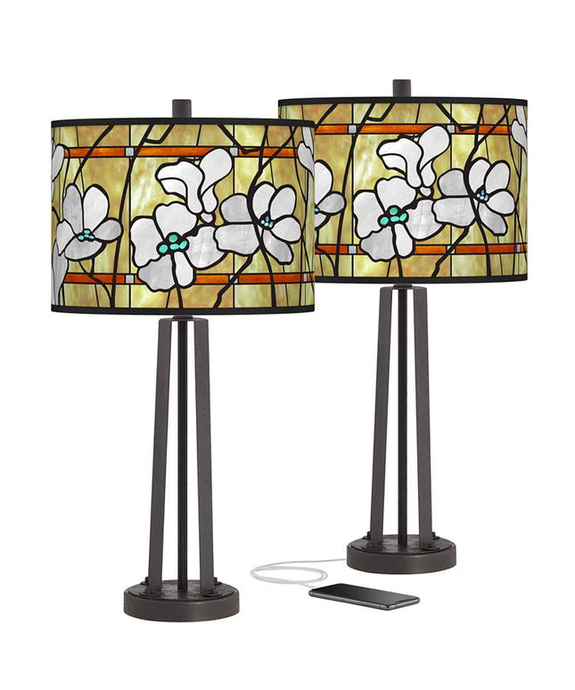 Magnolia Mosaic Susan Dark Bronze USB Table Lamps Set of 2