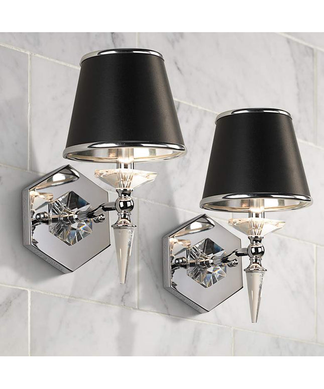 Manhattan 13" High Black and Chrome Crystal Wall Sconce Set of 2