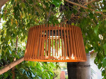 Muse 19" Wide Weathered Teak LED Solar Powered Hanging Light