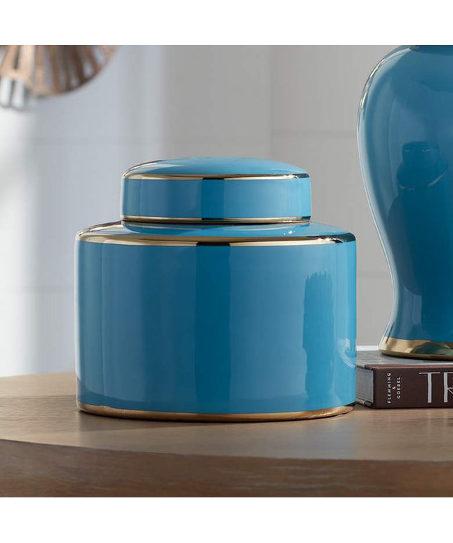 Nirvana Shiny Turquoise Porcelain Round Jar with Lid