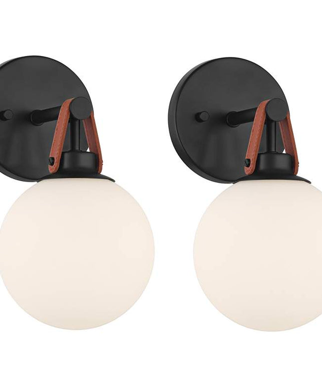 Nubuck 10 1/2" High Black and Brown Leather Wall Sconce Set of 2