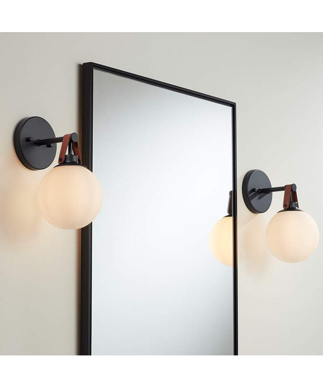 Nubuck 10 1/2" High Black and Brown Leather Wall Sconce Set of 2