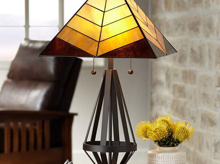 Pacific Coast 30 1/2" Tiffany-Style Amber Glass Pull Chain Table Lamp