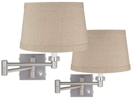 Possini Euro Brushed Nickel Linen Drum Shade Swing Arm Wall Lamp Set of 2