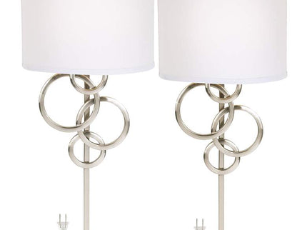 Possini Euro Circles Brushed Nickel Plug-In Wall Sconces Set of 2
