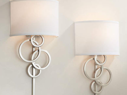 Possini Euro Circles Brushed Nickel Plug-In Wall Sconces Set of 2