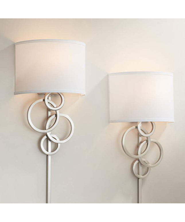 Possini Euro Circles Brushed Nickel Plug-In Wall Sconces Set of 2