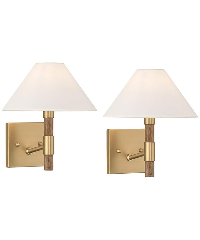 Possini Euro Conrad 11"H Brushed Champagne Wood Wall Sconce Set of 2