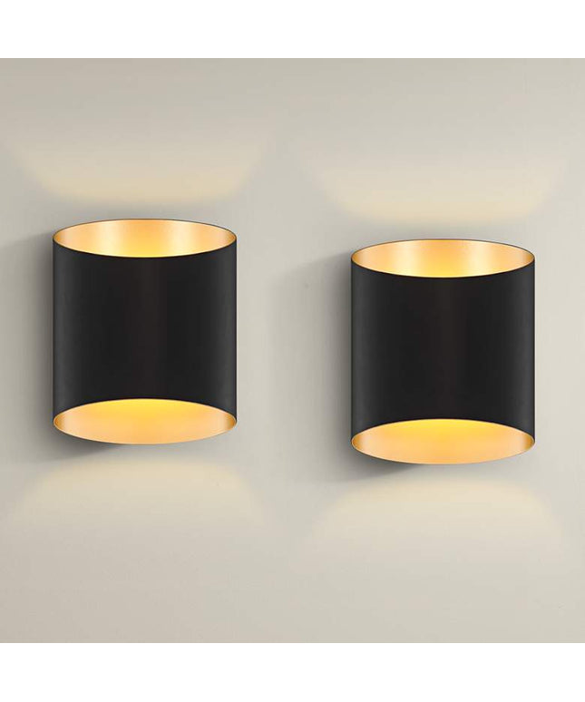 Possini Euro Everard 10" High Black and Gold LED Wall Sconce Set of 2