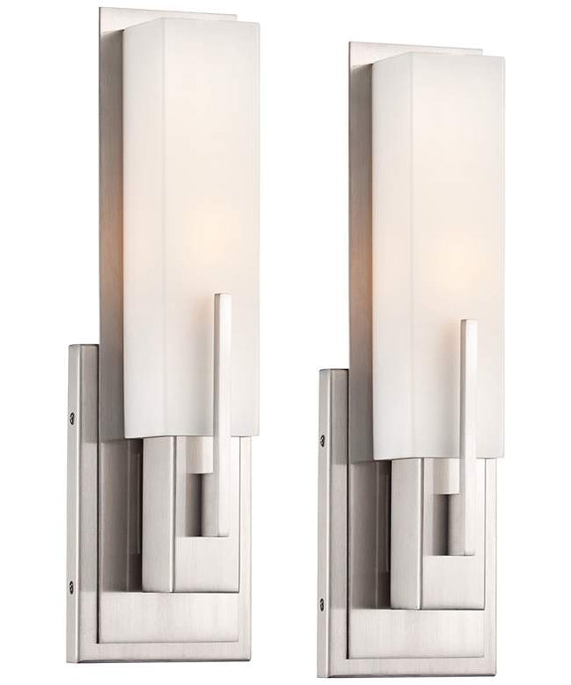 Possini Euro Midtown 15" High Satin Nickel Wall Sconce Set of 2