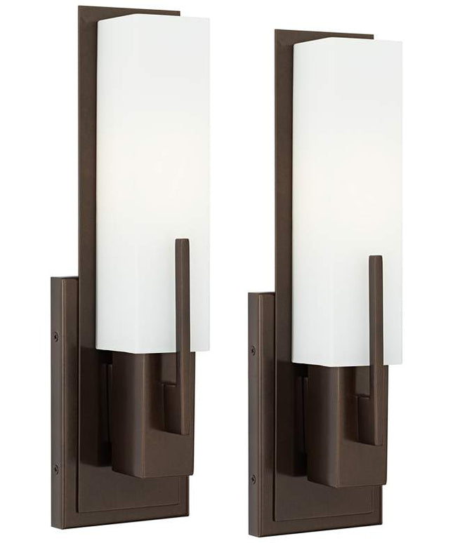 Possini Euro Midtown 15" High White Glass Bronze Wall Sconce Set of 2