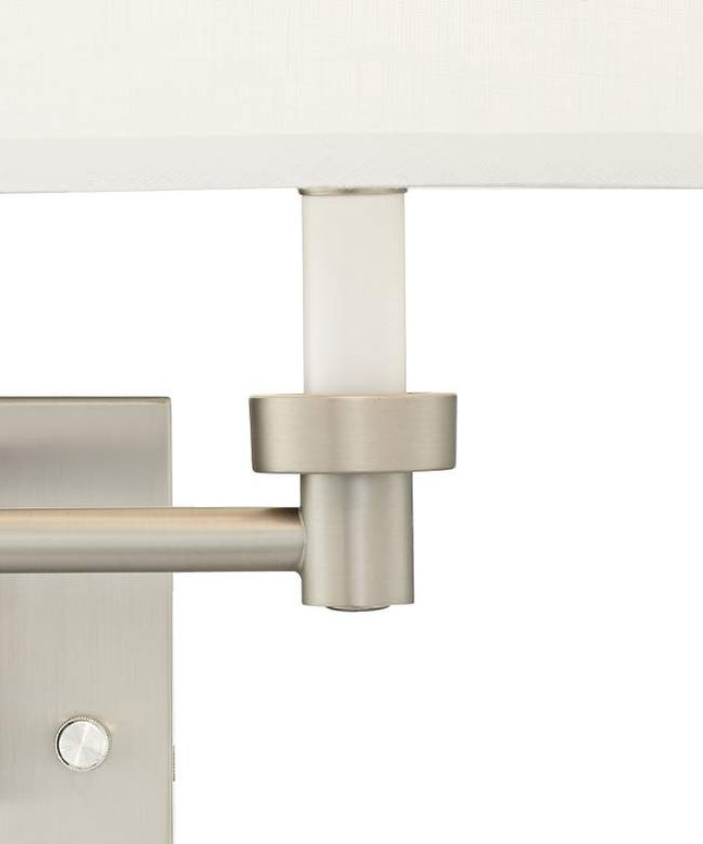 Possini Euro Nickel and White Swing Arm Plug-In Wall Lamps Set of 2