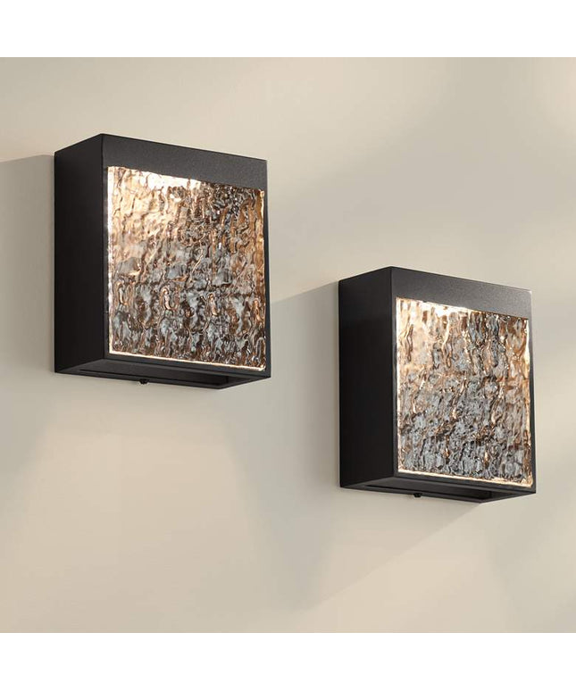 Possini Euro Sofia 8 1/2"H Black and Glass LED Wall Sconce Set of 2