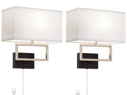 Possini Euro Trixie Brushed Nickel Rectangle Plug-In Wall Lamps Set of 2