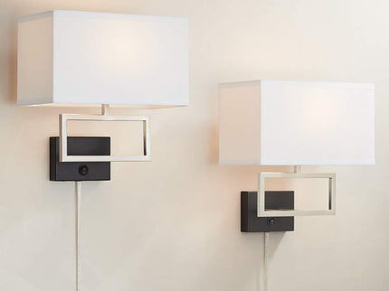 Possini Euro Trixie Brushed Nickel Rectangle Plug-In Wall Lamps Set of 2