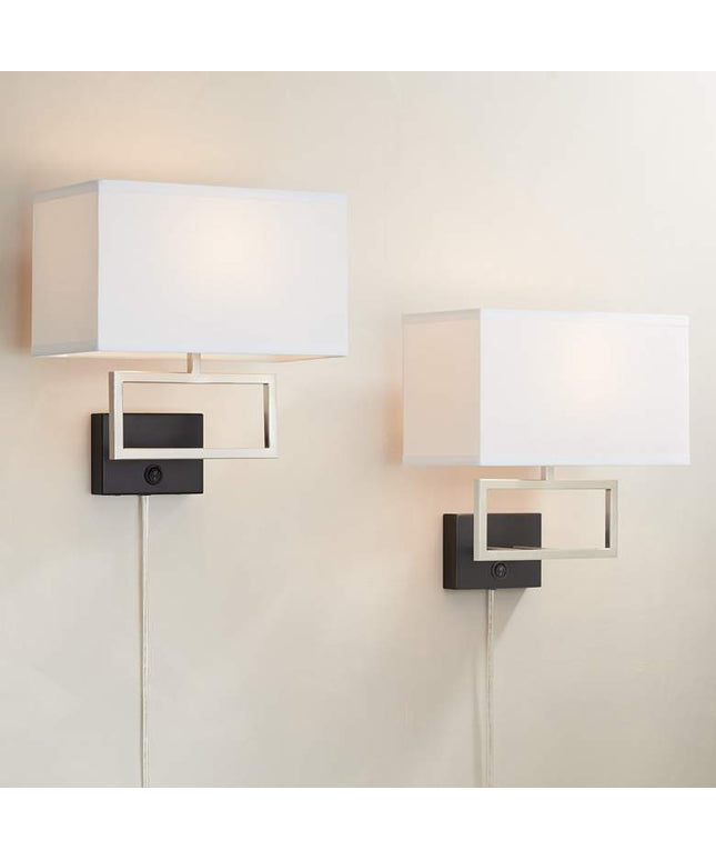 Possini Euro Trixie Brushed Nickel Rectangle Plug-In Wall Lamps Set of 2
