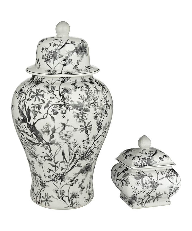 Prentiss Black and White 2-Piece Ceramic Ginger Jar Set