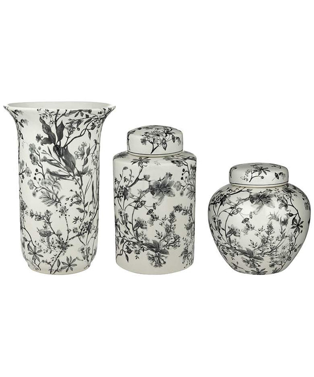 Prentiss Black and White 3-Piece Ceramic Vase and Jar Set