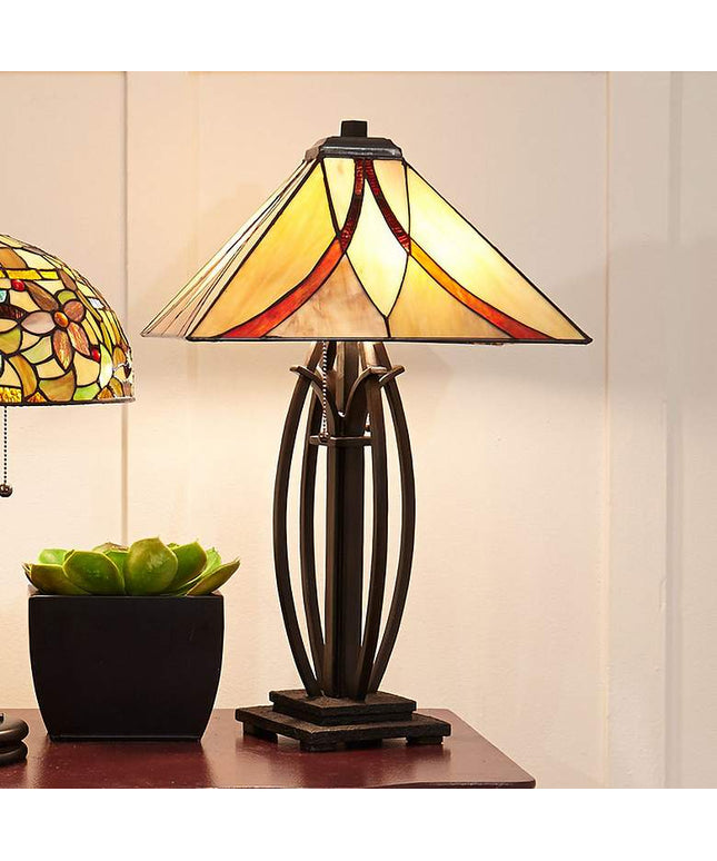 Quoizel Ashville 25" High Bronze Art Glass Tiffany-Style Table Lamp