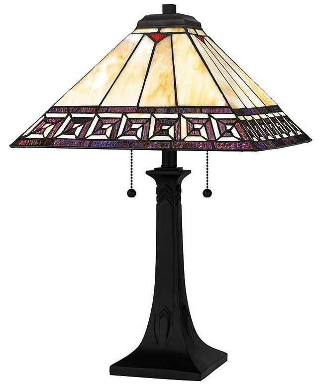 Quoizel Edith 24 1/2" High Matte Black Art Glass Mission Table Lamp