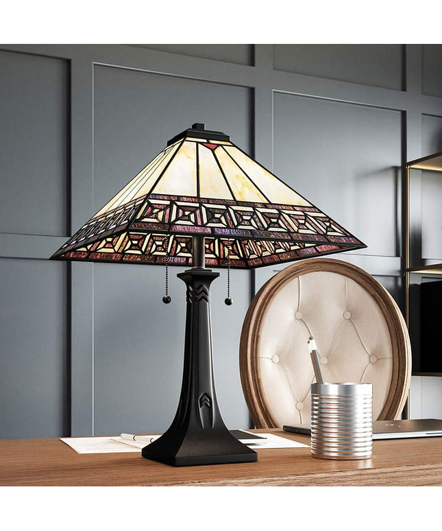 Quoizel Edith 24 1/2" High Matte Black Art Glass Mission Table Lamp