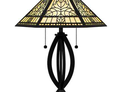 Quoizel James Matte Black and Tiffany Glass Accent Table Lamp