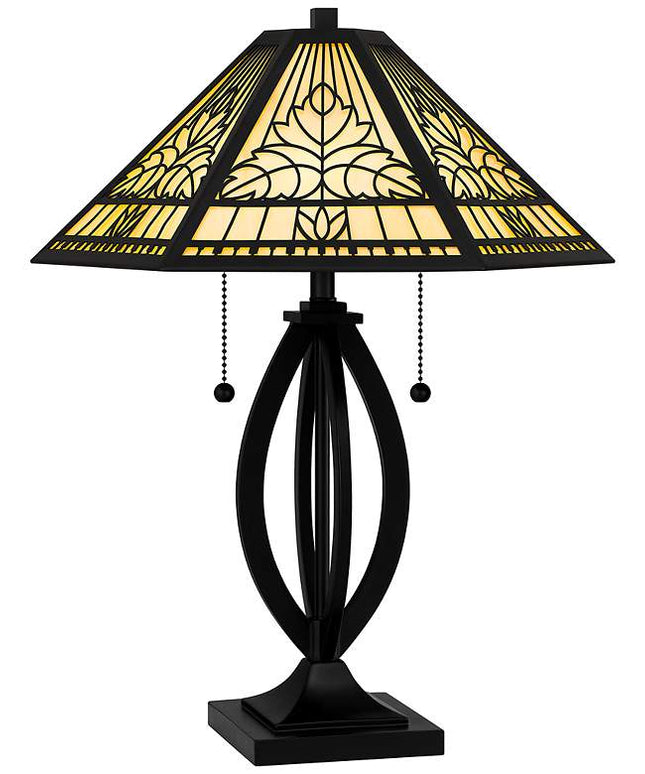 Quoizel James Matte Black and Tiffany Glass Accent Table Lamp