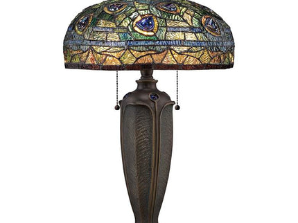 Quoizel Lynch 26" Tiffany-Style Peacock Glass Table Lamp