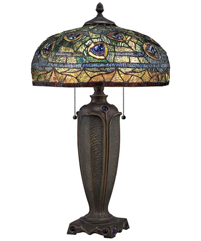 Quoizel Lynch 26" Tiffany-Style Peacock Glass Table Lamp