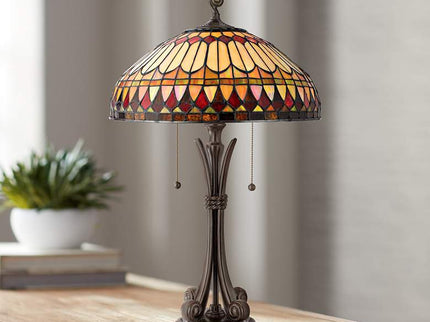 Quoizel Western Place 26 1/2" Bronze Tiffany-Style Glass Table Lamp