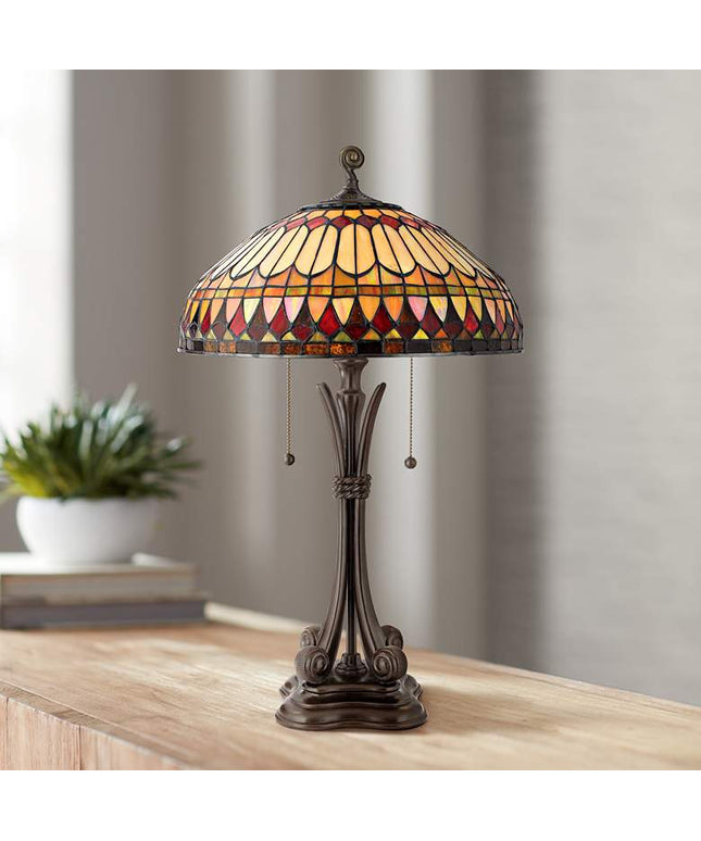 Quoizel Western Place 26 1/2" Bronze Tiffany-Style Glass Table Lamp