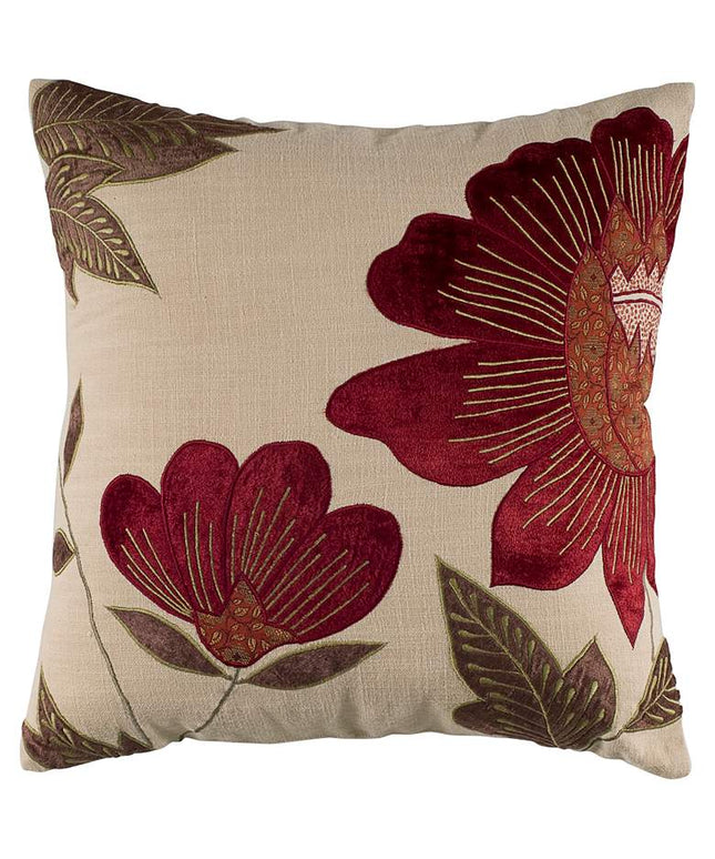 Red and Beige Floral 18" x 18" Throw Pillow