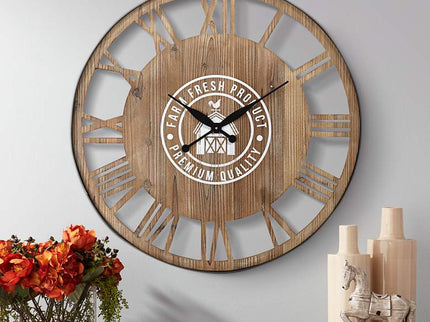 River Parks Farm Fresh 31 1/2" Round Roman Numeral Wood Wall Clock