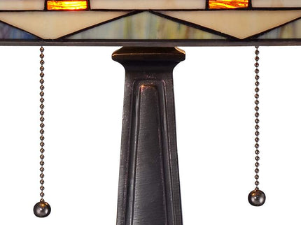Robert Louis Tiffany Mission Square Art Glass and Bronze Lamp with Dimmer