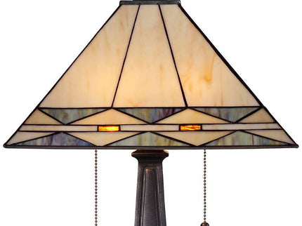 Robert Louis Tiffany Mission Square Art Glass and Bronze Lamp with Dimmer