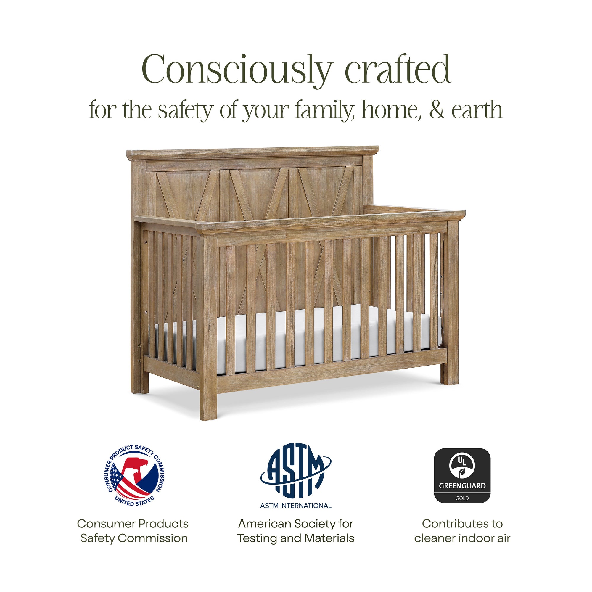 B14501DF,Monogram by Namesake,Emory Farmhouse 4-in-1 Convertible Crib in Driftwood