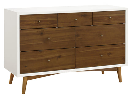 M15916RWNL,Palma 7-Drawer Double Dresser  Assembled in Warm White w/Natural Walnut