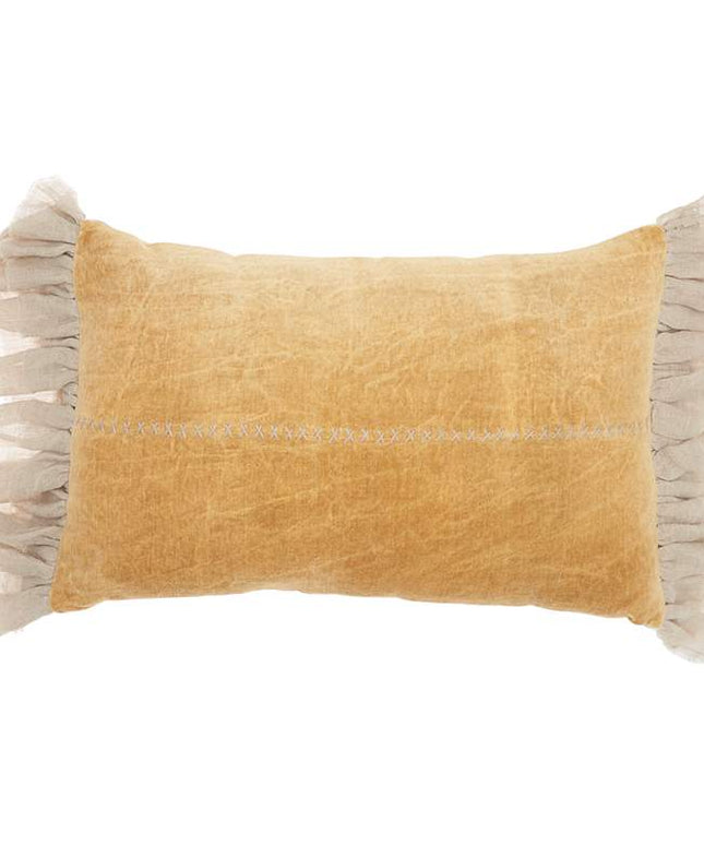 Sofia Yellow Stitch Velvet Frills 22"x14" Throw Pillow