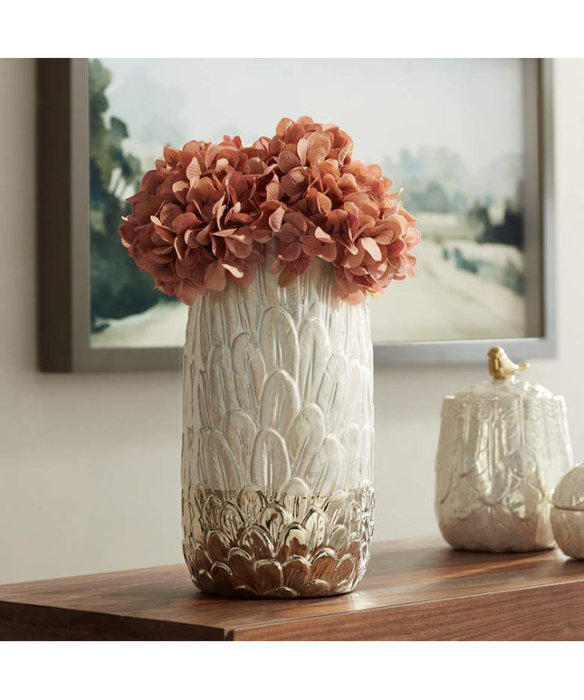 Spar 12" High Shiny Pearlized White Gold Decorative Vase