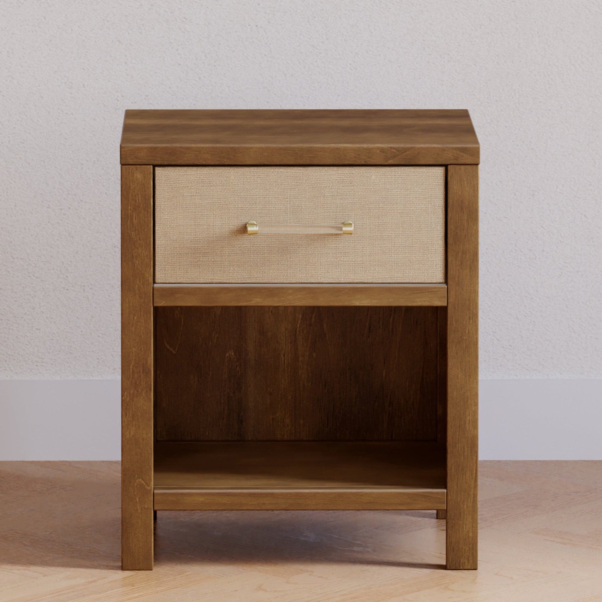 M24860NLPSEW,Namesake,Eloise Nightstand Assembled in Natural Walnut & Performance Sand Eco-Weave