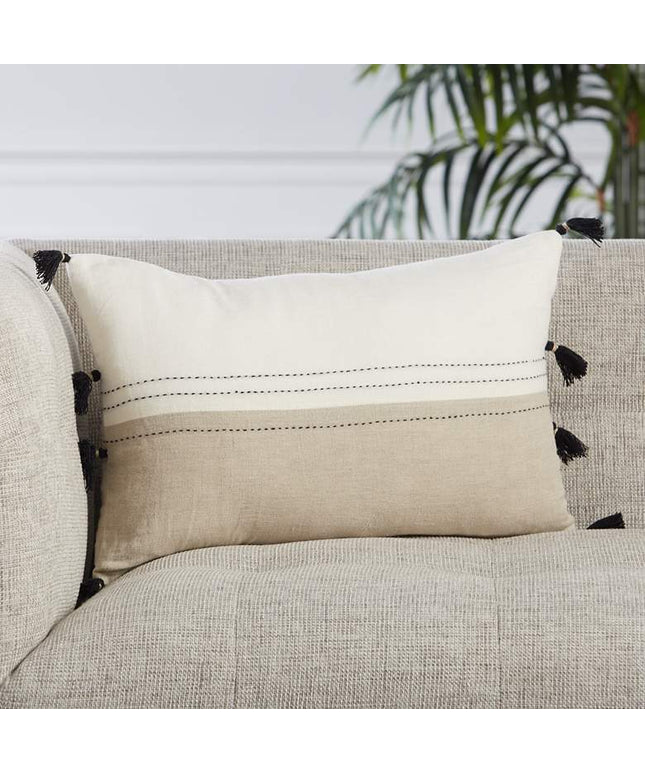 Taiga Yamanik White and Beige Stripes 21"x13" Throw Pillow